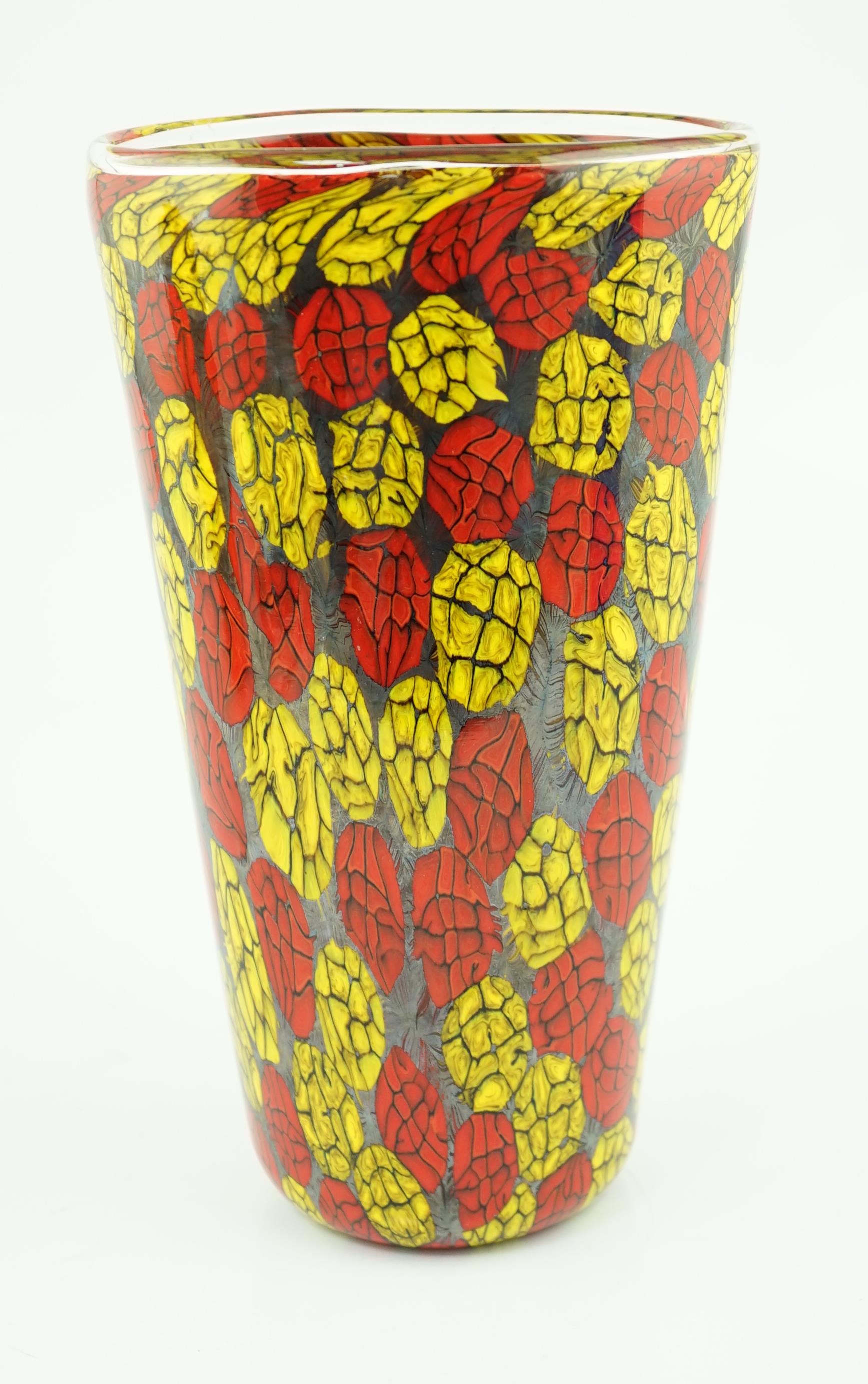 Vittorio Ferro (1932-2012) - A Murano glass Murrine vase, in red and yellow, unsigned, 29cm, Please note this lot attracts an additional import tax of 20% on the hammer price